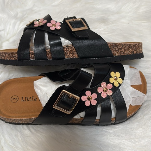 Black Sandals with Floral Accents - Picture 2 of 2